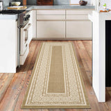 Garvee Modern Neutral Bordered Runner Rugs, Flaxen 2'X6' Soft Washable Non Slip Solid Geometric Long Throw Carpet for Living Room Bedroom Dining Nursery Apartment Dorm Office Farmhouse Hallway Entrway - Flaxen