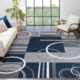 Garvee Modern Navy Blue 6x9 Geometric Abstract Area Rug - Soft, Washable - Polyester, Stain Resistant, Non-Slip TPE Backing - Low Pile, Kid & Pet Friendly - Living Room, Bedroom, Dining - Navy Blue