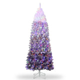 Garvee 6FT Prelit Pencil Christmas Tree, Purple Gradient Snow Flocked Holiday Decoration Xmas Tree with 230 Dual Color LED Lights & 610 Branch Tips, Includes Metal Stand - Purple Gradient