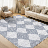 Garvee Plaid Grey 9x12 Distressed Trellis Checkered Area Rug - Soft Faux Wool, Stain Resistant, Non-Slip TPR Backing, Living Room Bedroom Office - Gray