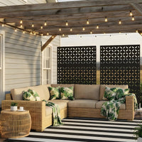 Garvee 70"x47" 3-Panel Metal Outdoor Privacy Screen in Copper-Coin Design for Patio, Deck, Balcony, Yard and Garden, Black