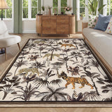 Garvee Taupe Tiger 10x13 Rug Tropical Jungle Washable Non-Slip Low Pile Stain Resistant Indoor Living Room Bedroom Carpet - Taupe