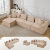 Garvee 137" Modular Sectional Sofa, Modern Cloud Sectional Couch with Deep Seat, L-Shape Boneless Couch with Chaise for Living Room Apartments, No Assembly Required (4 Seater + 1 Ottoman), Beige - Corduroy | Beige