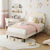 Garvee Kids Upholstered Bed Frame, Twin Velvet Princess Bed Frame with Adjustable Headboard, Smart RGB LED Lights, Wood Slats Support, Easy Assembly, for Girls Kids' Bedroom, Beige - Beige