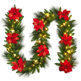 Garvee 9 FT Holiday Glow Christmas Wreath Set of 6 with Pre-Lit Warm White LED Lights, Flame Retardant PVC, Battery Operated, Complete Outdoor & Indoor Holiday Decor, Reusable & Easy to Install - Red and Gold