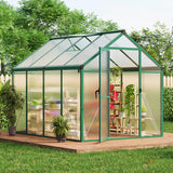 Garvee 6x8 FT Polycarbonate Greenhouse with Roof Vent, Lockable Push Door, Aluminum Frame, Ground Nails, Large Walk-in for Garden Patio Lawn - Green