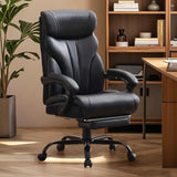 Garvee Comfortable Office Desk Chair 500 LBS, Big and Tall Office Chairs with Footrest, 90-155°Recline Executive Leather Gaming Chair for Heavy People, Long Hours, Black - Black
