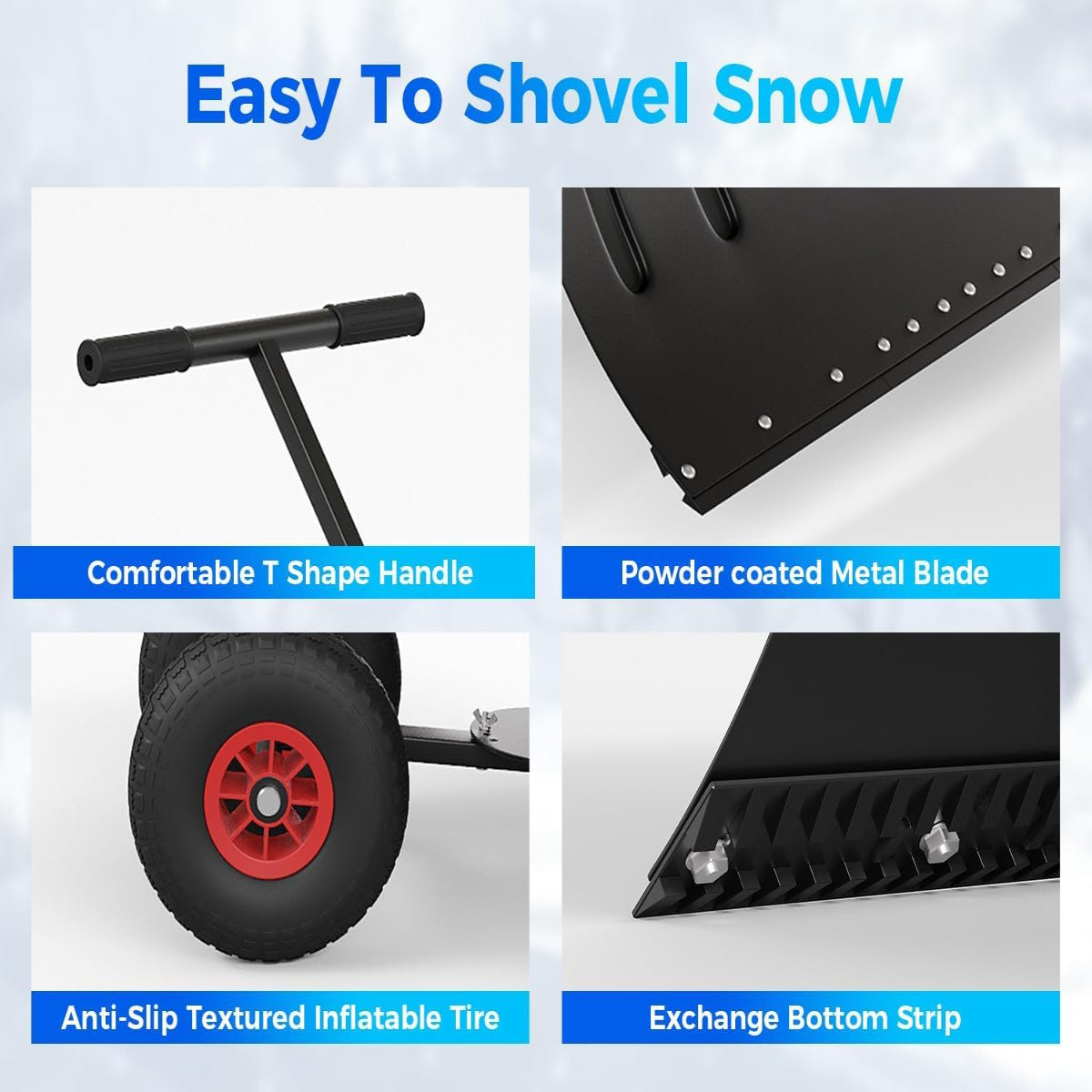 Garvee 29"W X 20"H Snow Shovel with Wheels for Driveway, 20" Wide Adjustable Snow Pusher with 5-Position Angle & Height Handle, Ergonomic Back-Saving Snow Removal Tool for Sidewalks, Yards & Patios - Black