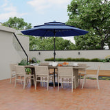 Garvee 9Ft 3-Tier Market Umbrella with 8 Alloy Ribs, Hand Crank & Auto-Tilt – 100% Polyester, Ventilated Canopy for Patio & Garden, Fits 42-54" Tables - Blue