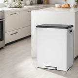 Garvee Step Dual Trash Can, 60L/16 Gallon Recycle Bins with Lid, 2 Removable Wastebusket, Step Pedal, Large Stainless Steel Double Trash Bin for Kitchen, Bathroom - White