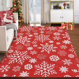 Garvee Christmas Area Rug 9x12 Snowflake Pattern Machine Washable Non Slip Polyester Indoor Decorative Accent Rug for Living Room Bedroom Kitchen - Red