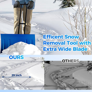 Garvee 29"W X 20"H Snow Pusher Shovel with Wheels,Heavy Duty Steel Snow Shovel with Wheels,Angled Blade Efficient Snow Removal With5-Position Angled Blade & Adjustable Handle for Doorway, Sidewalk