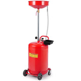 Garvee 20 Gallon Portable Waste Oil Drain Tank with Wheels, Adjustable Funnel Height, Steel Construction, Pressure Valve, for Auto Repair Shops - Red