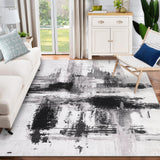 Garvee 8x10 Ft Abstract Area Rug Non-Slip Stain Resistant Pearl Velvet Soft Low Pile Washable Living Room Bedroom Dining - Black Gray