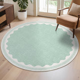 Garvee Modern Green 4'-Round Scalloped Round Rug - Non-Slip, Washable - Soft Polyester - Foldable, Durable - Small Area Rug for Bedroom, Living Room, Nursery - Green