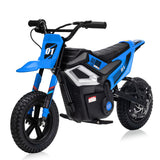Garvee 24V Electric Dirt Bike for Kids 350W Motor, Rear Suspension, Leather Seat, Bluetooth Music, 12" Tires, Ages 10+, Outdoor Riding - Blue
