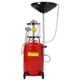 Garvee 20 Gallon Waste Oil Drain Tank, Air Operated Portable Oil Drainer with Adjustable Funnel & Measuring Cup, Heavy Duty Metal Construction, Wheels, for Automotive Workshops - Red
