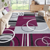 Garvee Modern Purple 8x10 Geometric Washable Rug with Non-Slip Backing, Stain-Resistant Faux Wool Carpet for Living Room Bedroom Office - Purple