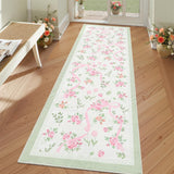 Garvee Floral Print Washable Rug 2x6 Non-Slip Lightweight Faux Wool Botanical Design for Entryway Kitchen Nursery Playroom - Green