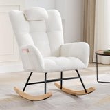 Garvee Nursery Rocking Chair, 300Lb Glider Chair with Wood Legs/Two Side Pockets, Teddy Upholstered Glider Rocker with Padded Seat High Backrest for Living Room/Bedroom, Beige - Beige