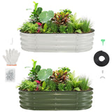 Garvee Durable Galvanized Metal Raised Garden Bed, 6x3x1Ft Oval Planter Box with Open Base - Ideal for Vegetables, Flowers, Herbs & Fruits - Outdoor Planting Container - White+Green Color