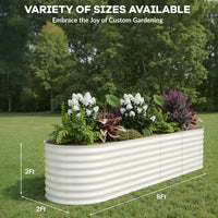Garvee 8' X 2' X 2' Galvanized Metal Raised Garden Bed Kit Oval Deep Root Planter Rust-Resistant Steel Open-Base Design Tool-Free Assembly Modern Beige Outdoor