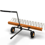 Garvee 59'' Tow Behind Lawn Dethatcher,24 Durable Spring Steel Tines Lawn Dethatcher, Tow Behind Steel Pine Straw Rake Designed to Lawn and Garden Tractors, Orange&Black - Split-Style Orange Main Body