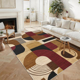 Garvee Boho Geometric Area Rug for Living Room - Washable, Non-Slip, Soft Low Pile Polyester - Durable, Kid & Pet Friendly - Burgundy/Brown 5'x7' - Burgundy/Brown Multi