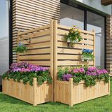 Garvee 33x40 Inch Outdoor Wood Privacy Fence Panels with Planter Box, Sturdy Freestanding Design, Weather-Resistant, 2-Panel AC Unit Screen for Yard, Patio & Pool - Wood