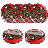 Garvee 6 Pack Christmas Wreath Storage Bags, Waterproof Clear PVC/PE Wreath Storage Containers with Sturdy Handles & Zippers, Holiday Decor Storage Organizer for Xmas and Seasonal Decorations, Red - Red