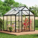 Garvee 6'x6' Outdoor Greenhouse Small Walk-in with Adjustable Ventilation Lockable Door Windproof Aluminum Frame Durable Polycarbonate Panels Backyard Gardening - Black