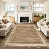 Garvee Modern Camel 5x7 Machine Washable Area Rug Striped Border Soft Plush Durable Non-Slip Low Pile Camel Kids Room Living Room - Camel