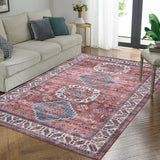 Garvee Oriental Pink 10x13 Area Rug Vintage Retro Boho Tribal Carpet, Machine Washable, Non-Slip, Durable Material, Pet & Kids Friendly, Indoor Living Room Bedroom - Pink