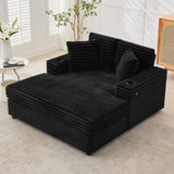 Garvee 60" Oversized Corduroy Chaise Lounge Chair with Charging Station & Cup Holders, High-Density Foam, Plush Pillows, Indoor Living Room Sofa - Corduroy | Black