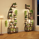 Garvee Half-Moon Plant Stand with Dual-Head Grow Lights – 6-Tier Metal Shelf, Wheels, Water-Resistant MDF, Adjustable Brightness, Indoor Decor