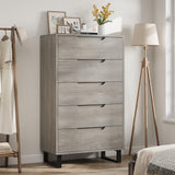 Garvee 5-Drawer Wooden Tall Dresser,  Anti-Tip Closet Organizer, Modern Chests of Drawers with Adjustable Legs, for Bedroom, Living Room, Entryway, Grey - Grey