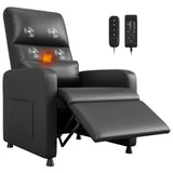 Garvee Power Recliner Chair with Massage and Heat, Adjustable Electric Recliner Ergonomic Overstuffed PU Leather Single Sofa, 2 Side Pockets and USB Port, Home Theater Seating for Living Room - PU Black