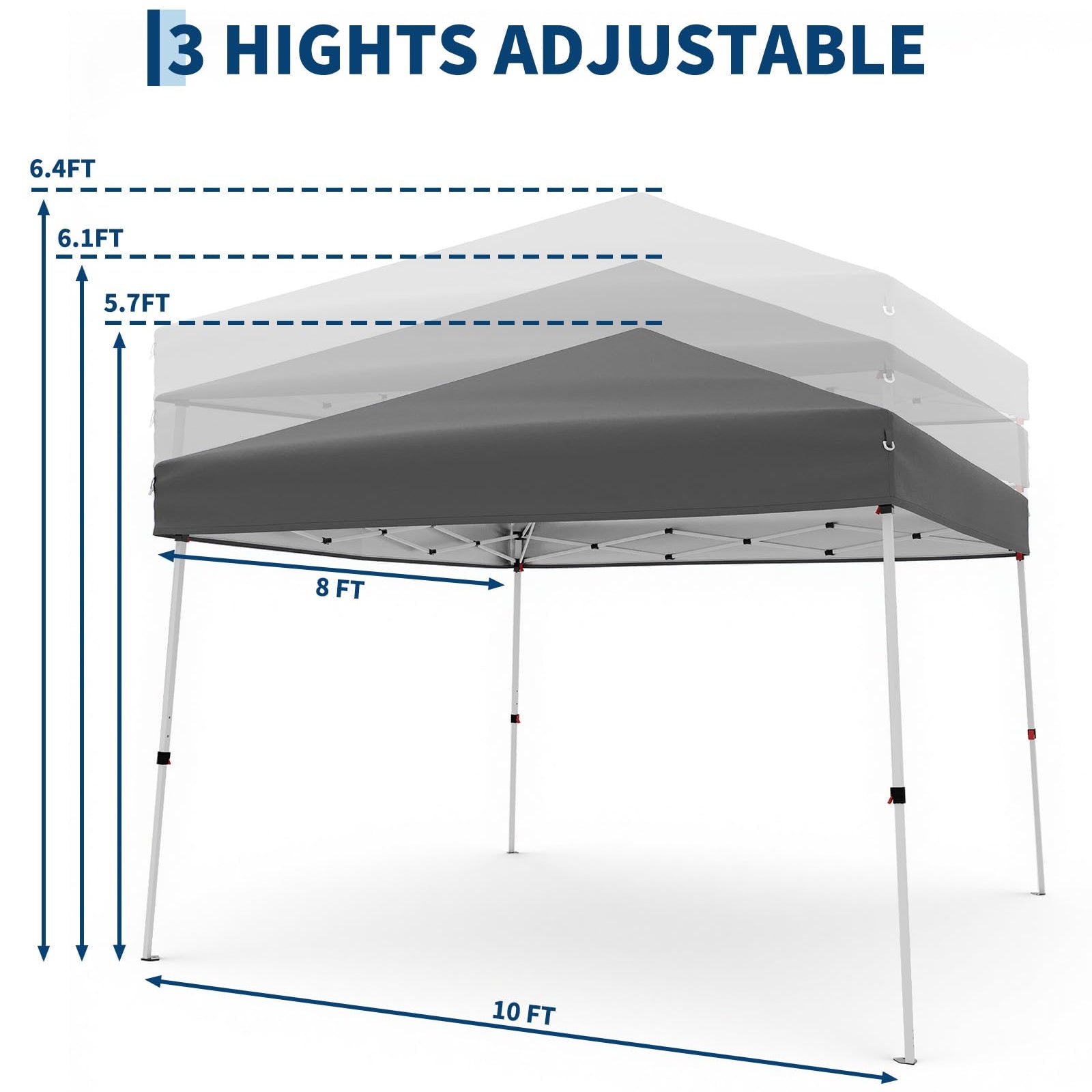 Garvee 10x10 Pop Up Canopy Tent – Instant Shade, Waterproof, UPF 50+ Sun Protection, Adjustable Height, Portable for Patio, Beach & Events, Gray