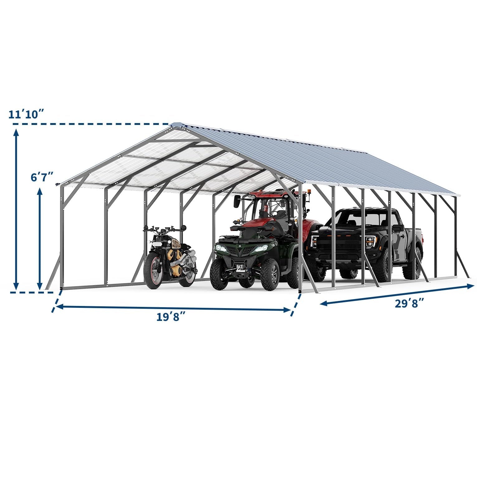 Garvee Heavy Duty Steel Metal Carport 20x30x12 - Outdoor Storage Shelter with Vertical Roof - All-Weather Protection for Multiple Vehicles, Pickup Trucks, Boats, Tractors - Grey