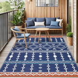 Garvee Outdoor Blue 9x12 Rug Waterproof Reversible Durable Plastic Straw Heat-Treated Edges Blue & Red Patio Camping Picnic - Blue