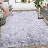 Garvee Washable Living Room Rug 5x7 - Modern Geometric, Non-Slip & Ultra Thin, Faux Wool, Machine Washable, Foldable - Bedroom, Dining, Office - Gray