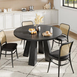 Garvee Farmhouse 47" Wood Round Dining Room Table with Sturdy Base Suitable for 4-6 Peaple, Black - Black
