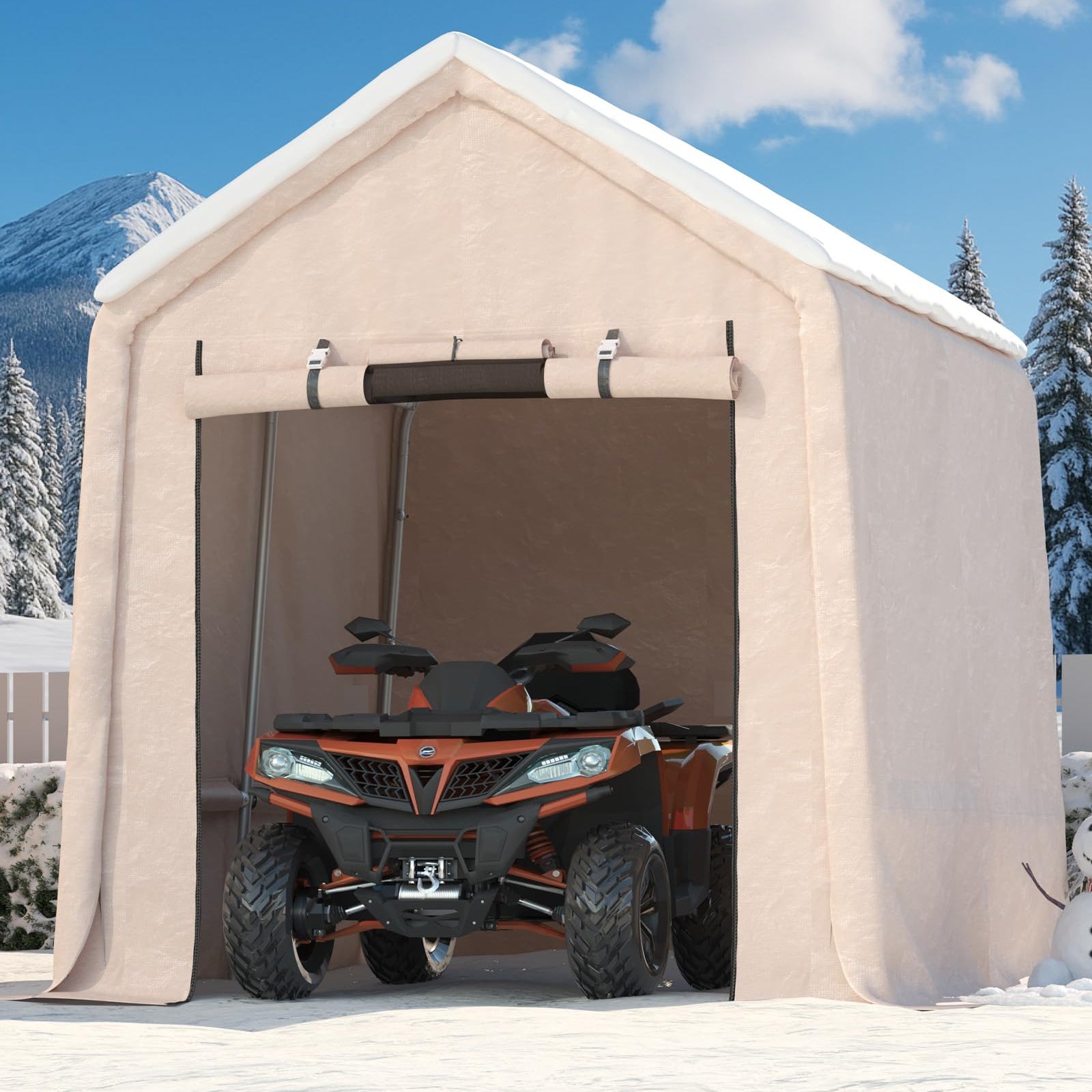 Garvee 10x10FT Khaki Outdoor Portable Storage Shed with Roll-Up Door & Vent, 240G Heavy-Duty Shelter Waterproof PE Tarp, UV-Resistant Storage Sheds for Motorcycle, Firewood, Garden and Tools, Gray