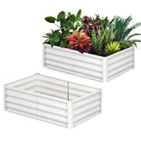 Garvee Raised Garden Bed Set of 2 6x3x1FT Galvanized Metal Durable, Open Base Safety Edge Beige for Patios Gardens - Beige