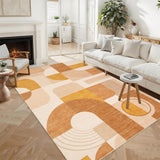 Garvee 6x9 Area Rug Boho Geometric Low Pile Soft Polyester Non-Slip TPR Backing Machine Washable Living Room Bedroom - Orange Multi