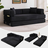 Garvee Convertible Sleeper Sofa Bed, 78.8" Floor Sofa Bed, 5-in-1 Folding Mattress Couch Loveseat with Fixed-Shape Frame, Pillow, Corduroy Fabric for Living Room Bedroom Lounge, Black - Corduroy | Black