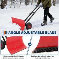 Garvee 29"W X 16.5"H Snow Pusher Shovel with Wheels,Heavy Duty Steel Snow Shovel with Wheels,Angled Blade Efficient Snow Removal With5-Position Angled Blade & Adjustable Handle for Doorway, Sidewalk