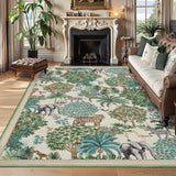 Garvee Jungle Area Rug 10x13 Animal Print Non-Slip Washable Low Pile Soft Hypoallergenic Kids Nursery Playroom Carpet - Beige