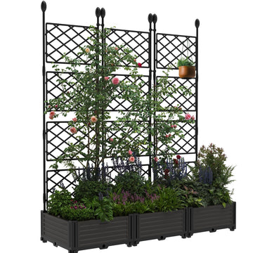 Garvee 3 PCS Raised Garden Bed with Trellis, 48" x 63" Plastic Planter Box for Climbing Plants, Outdoor Vertical Garden with Privacy Screen for Patio, Balcony, Backyard – Sturdy & Lightweight