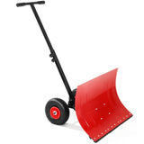 Garvee Snow Shovel with Wheels Heavy Duty Steel Blade Adjustable Angle & Height Handle 29.1"x19.3" Rubber Wheels Driveway Pavement